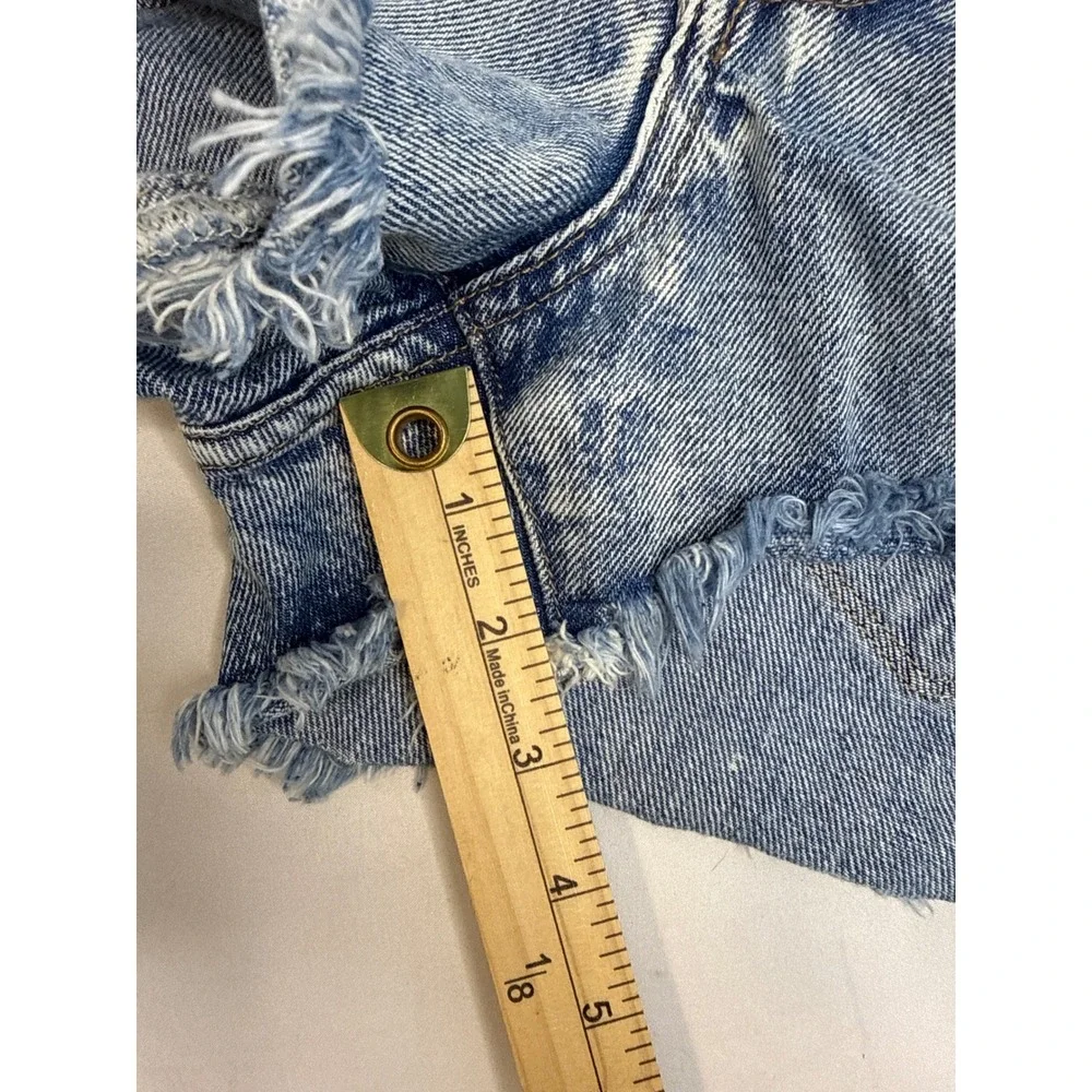 BLANKNYC Distressed Denim Blue‎ Cutoff Shorts Button Fly Frayed Hem Size 24